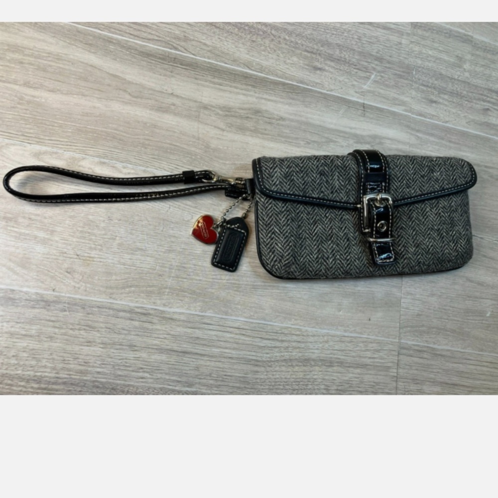 Coach Wool Herringbone Wristlet with hangtag and charm
